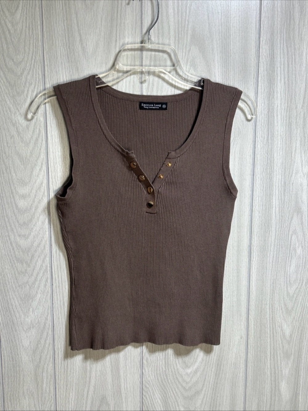 Emerson Lang Brown Ribbed Rank Top 4 Snap Buttons Size XL